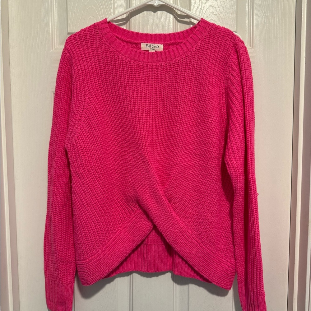Vibrant Pink Ribbed Crew Neck Sweater